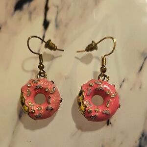 Pink Donut Earrings with Gold Accents